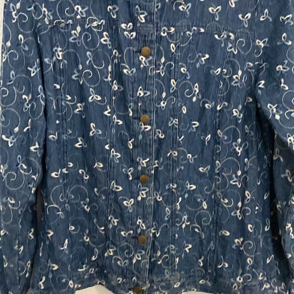 Analogy-Jean jacket with floral embroidery- 100% cotton- Size large - Picture 2 of 7
